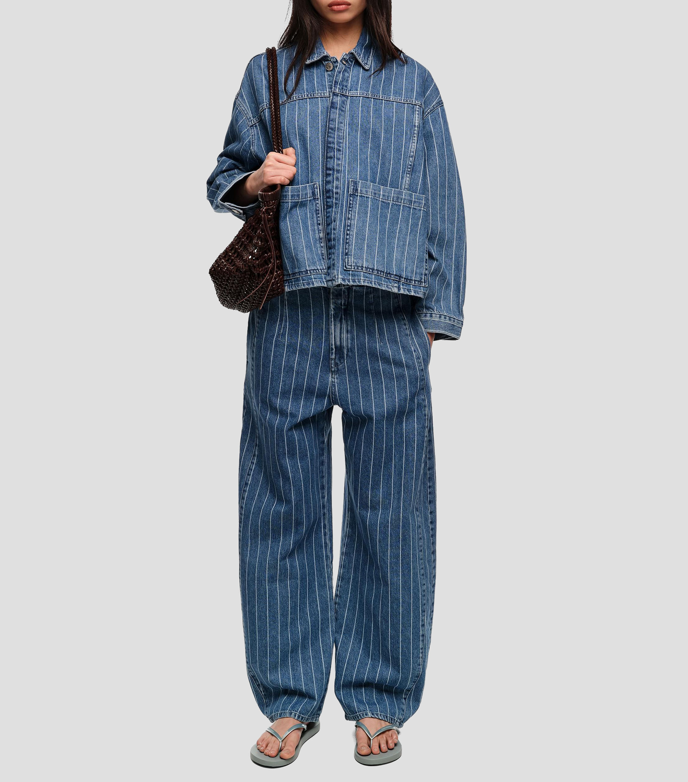 Pantalón denim a rayas Mujer